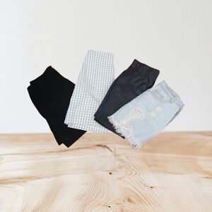 4 Mini Skirts Collection - Black, Gingham, Leather, Distressed Denim